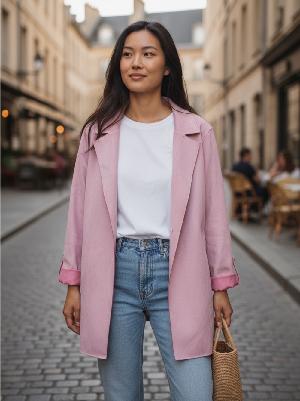 Love Tree Pink Trench Coatigan - Open Front Lightweight Layer